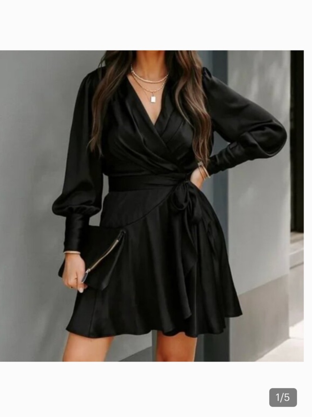 Vici Black Satin Wrap Drape Dress
